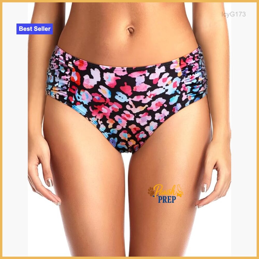 Mid Waist Ruched Bikini Bottoms Full Coverage Swim Bottom